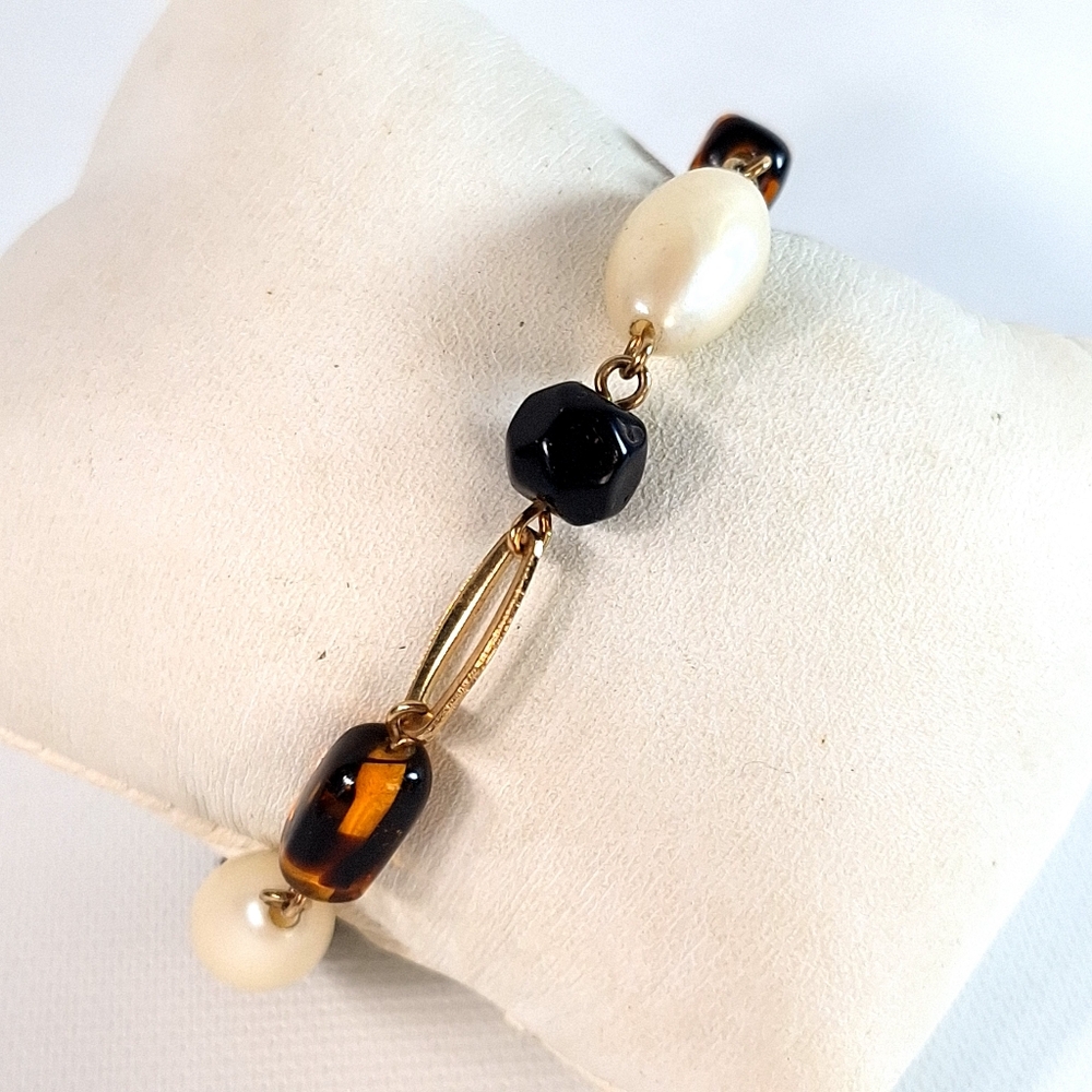 Sarah Coventry Faux Pearl and Embertone Beaded Bracelet